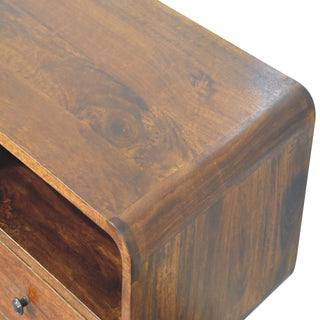 Lyra Console Table with Drawers Triple Open Slot Curved Body Nordic Legs Chestnut Mango Wood