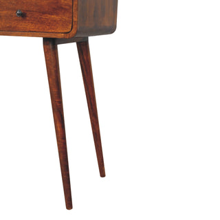 Lyra Console Table with Drawers Triple Open Slot Curved Body Nordic Legs Chestnut Mango Wood