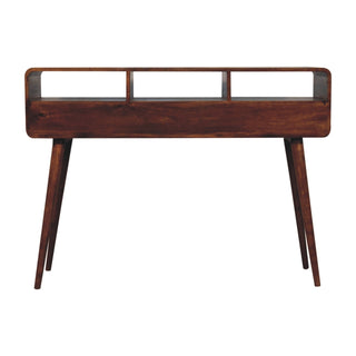 Lyra Console Table with Drawers Triple Open Slot Curved Body Nordic Legs Chestnut Mango Wood