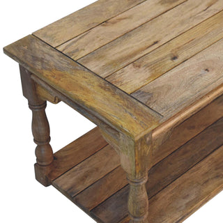 Barrow Coffee Table Solid Mango Wood Hand-Turned Legs Distressed Pegged Top