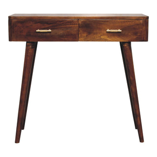 Remi Console Table with Drawers Chestnut Mango Wood Gold T-Bar Handles