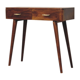 Remi Console Table with Drawers Chestnut Mango Wood Gold T-Bar Handles