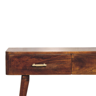 Remi Console Table with Drawers Chestnut Mango Wood Gold T-Bar Handles