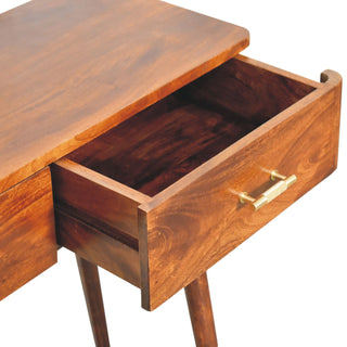 Remi Console Table with Drawers Chestnut Mango Wood Gold T-Bar Handles