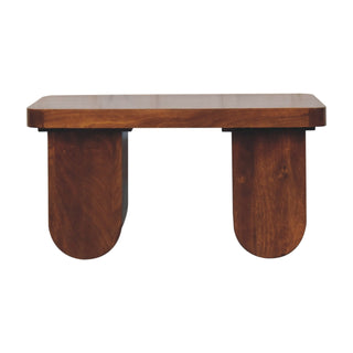 Brut Coffee Table Solid Mango Wood Chunky Arch Pedestal Legs Chestnut