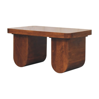 Brut Coffee Table Solid Mango Wood Chunky Arch Pedestal Legs Chestnut