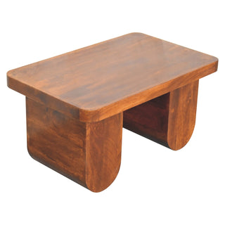Brut Coffee Table Solid Mango Wood Chunky Arch Pedestal Legs Chestnut