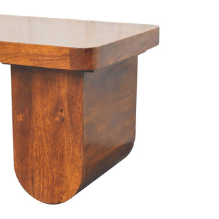 Brut Coffee Table Solid Mango Wood Chunky Arch Pedestal Legs Chestnut