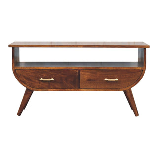 Esme Media Unit Chestnut Finish Curved Body Gold T-Bar Drawers