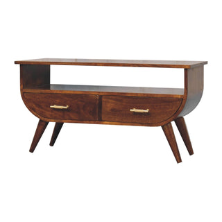 Esme Media Unit Chestnut Finish Curved Body Gold T-Bar Drawers