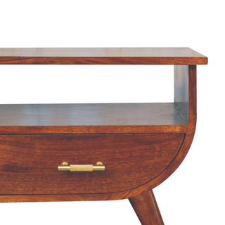 Esme Media Unit Chestnut Finish Curved Body Gold T-Bar Drawers