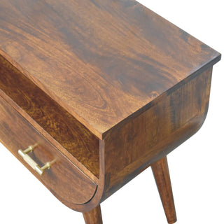 Esme Media Unit Chestnut Finish Curved Body Gold T-Bar Drawers
