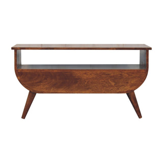 Esme Media Unit Chestnut Finish Curved Body Gold T-Bar Drawers