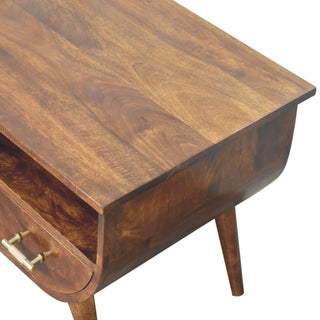 Juno Coffee Table with Drawers Barrel Tapered Body Gold Bar Handles Chestnut