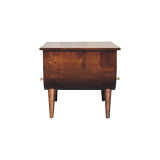 Juno Coffee Table with Drawers Barrel Tapered Body Gold Bar Handles Chestnut