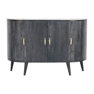 Solano Sideboard Cabinet Ash Black Solid Mango Wood Gold T-Bar Handles