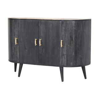 Solano Sideboard Cabinet Ash Black Solid Mango Wood Gold T-Bar Handles