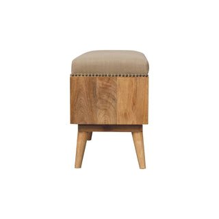 Linoe Hallway Bench Cream Linen Stud Trim Seat Open Cubby Shelf Nordic Splayed Legs
