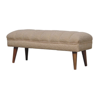 Nuvo Living Room Bench Cream Bouclé Channel-Puffed Curved Top Dark Tapered Legs