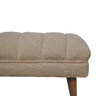 Nuvo Living Room Bench Cream Bouclé Channel-Puffed Curved Top Dark Tapered Legs