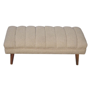 Nuvo Living Room Bench Cream Bouclé Channel-Puffed Curved Top Dark Tapered Legs
