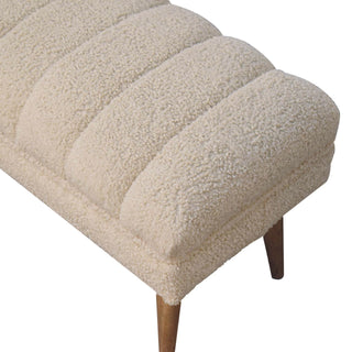 Nuvo Living Room Bench Cream Bouclé Channel-Puffed Curved Top Dark Tapered Legs