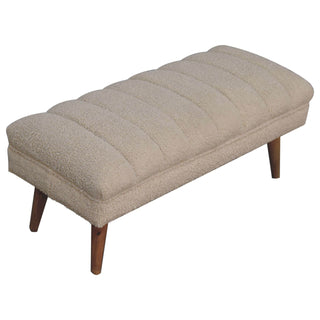 Nuvo Living Room Bench Cream Bouclé Channel-Puffed Curved Top Dark Tapered Legs