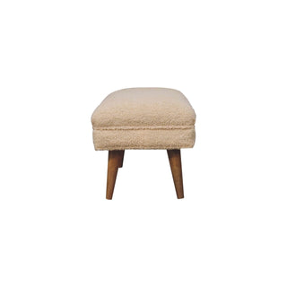 Nuvo Living Room Bench Cream Bouclé Channel-Puffed Curved Top Dark Tapered Legs