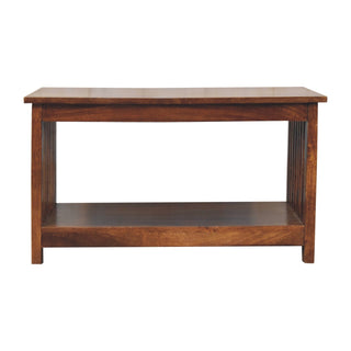 Harlow Coffee Table Solid Mango Wood Mission Slat Sides Lower Shelf