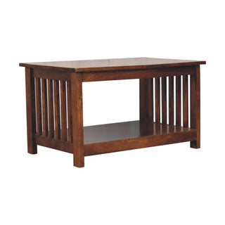 Harlow Coffee Table Solid Mango Wood Mission Slat Sides Lower Shelf