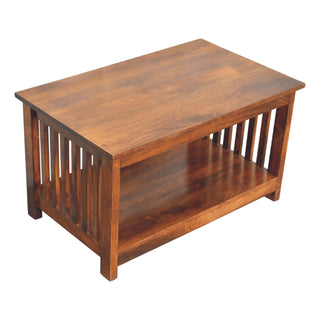 Harlow Coffee Table Solid Mango Wood Mission Slat Sides Lower Shelf