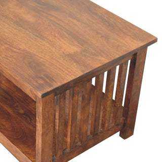 Harlow Coffee Table Solid Mango Wood Mission Slat Sides Lower Shelf