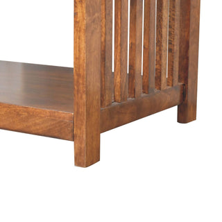 Harlow Coffee Table Solid Mango Wood Mission Slat Sides Lower Shelf