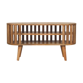 Kyoto Media Unit Natural Oak Mango Wood Open Vertical Slat Oval Body with Nordic Tapered Legs