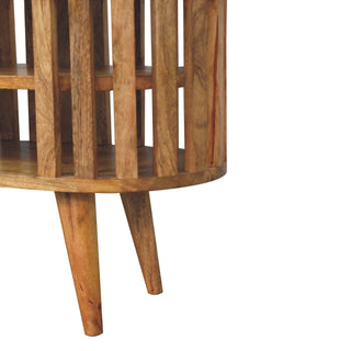 Kyoto Media Unit Natural Oak Mango Wood Open Vertical Slat Oval Body with Nordic Tapered Legs