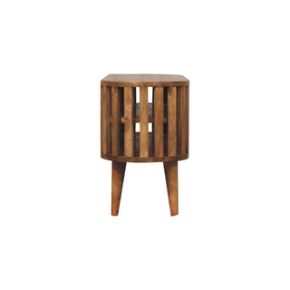 Kyoto Media Unit Natural Oak Mango Wood Open Vertical Slat Oval Body with Nordic Tapered Legs