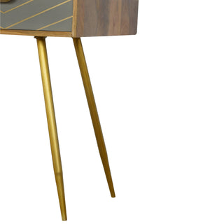 Cleo Writing Desk Mango Wood Cement Drawer Gold Chevron Inlay With Metal Legs