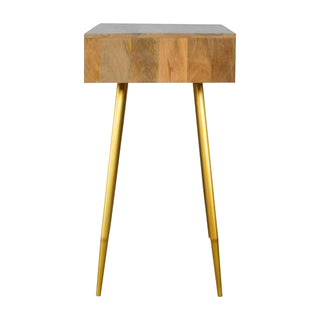 Cleo Writing Desk Mango Wood Cement Drawer Gold Chevron Inlay With Metal Legs