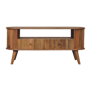 Remi Media Unit Natural Oak Ribbed Mango Wood Rounded Silhouette with Open Shelf