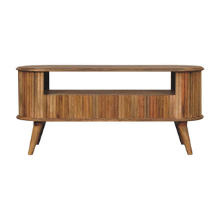 Remi Media Unit Natural Oak Ribbed Mango Wood Rounded Silhouette with Open Shelf