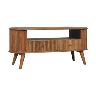 Remi Media Unit Natural Oak Ribbed Mango Wood Rounded Silhouette with Open Shelf