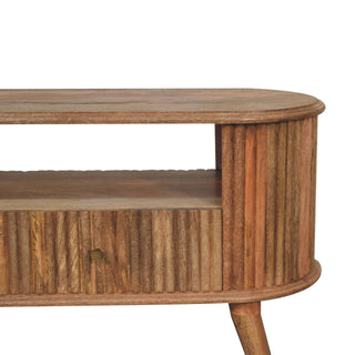 Remi Media Unit Natural Oak Ribbed Mango Wood Rounded Silhouette with Open Shelf