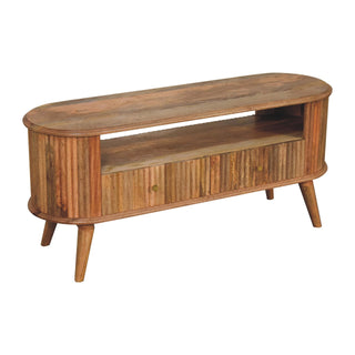 Remi Media Unit Natural Oak Ribbed Mango Wood Rounded Silhouette with Open Shelf
