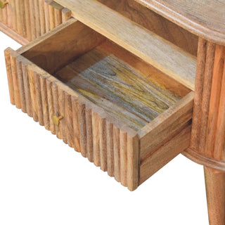 Remi Media Unit Natural Oak Ribbed Mango Wood Rounded Silhouette with Open Shelf