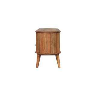 Remi Media Unit Natural Oak Ribbed Mango Wood Rounded Silhouette with Open Shelf