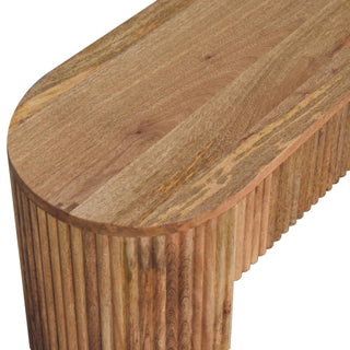 Reeda Media Unit Natural Oak Ribbed Texture Chunky Leg Open Shelf