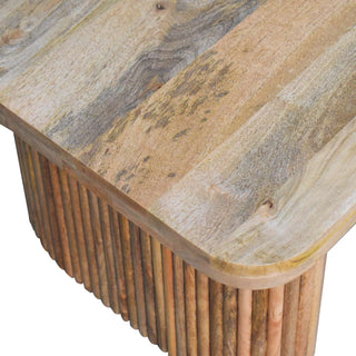 Raffi Dining Bench Solid Mango Wood Fluted Cylinder Pedestals Reclaimed Grain Plank