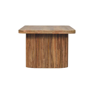 Raffi Dining Bench Solid Mango Wood Fluted Cylinder Pedestals Reclaimed Grain Plank