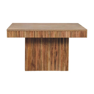 Blox Square Coffee Table Solid Mango Wood Ridged Pedestal Base Natural