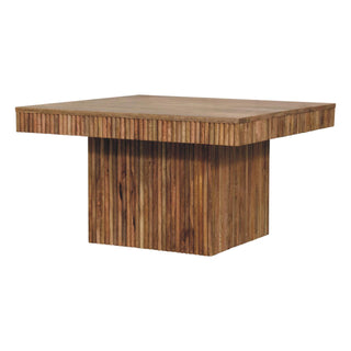 Blox Square Coffee Table Solid Mango Wood Ridged Pedestal Base Natural